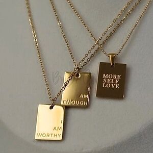 Gold 'I Am Worthy', 'More Self Love',  &  'I Am Enough' Pendant Necklace